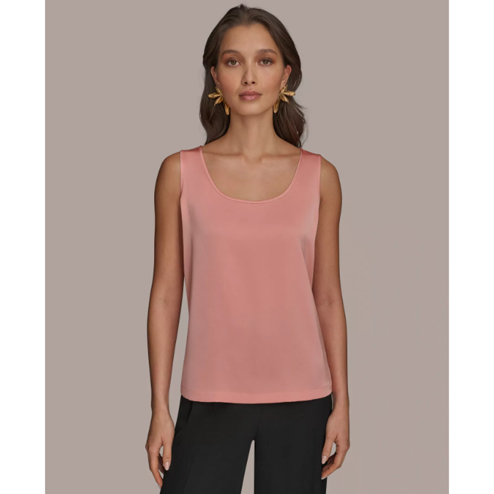 Donna Karan New York Women's Scoop-Neck Satin tTank Top Apricot Size XL 17227